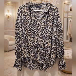 NWOT Sanctuary Medium Animal Print Blouse with Ruffle Details With Bell Sleeves